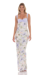 Mesh Two Toned Maxi Dress in Lavender Lilly