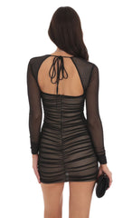 Mesh Long Sleeve Bodycon in Black