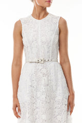 Silk White Belted Lace Dress