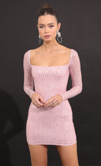 Square Neck Dress in Pink Sequins