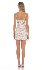 Rose Lace Front Twist Bodycon Dress in Cream