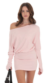 Off Shoulder Pencil Skirt Dress in Pink