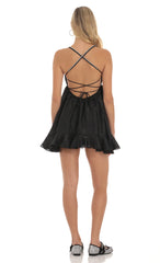 Rhinestone Babydoll Dress in Black