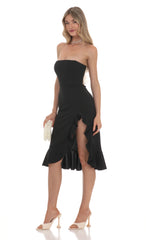 Strapless Back Bow Midi Dress in Black