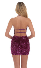 Velvet Sequin Open Back Dress in Plum