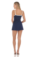 White Trim A-line Romper in Navy