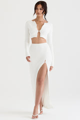 ivory ribbed knit button front maxi skirt