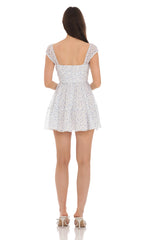 Chiffon Floral Cap Sleeve Dress in White