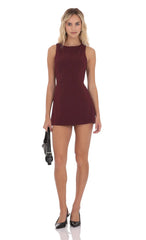 High Neck Back Tie Romper in Burgundy