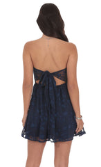 Floral Strapless Babydoll Dress in Navy