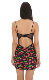 Cherry Print Bodycon Dress in Black