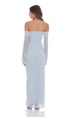 Lace Off Shoulder Maxi Dress in Light Blue