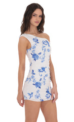 Floral Off Shoulder Bodycon Dress in White