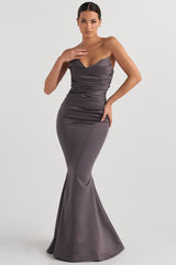 shadow satin strapless gown