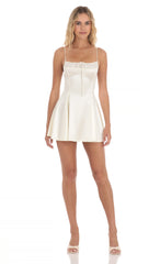 Satin Fit and Flare Dress in White