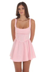 Jacquard Open Back Bow Dress in Pink