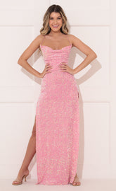 Velvet Sequin Maxi Dress in Pink