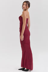 cabernet fluted hem mesh maxi skirt
