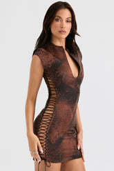 antique copper lace up mini dress