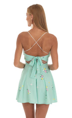 Draped A-Line Dress in Mint Floral Print