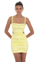 Satin Cutout Bodycon Dress in Yellow