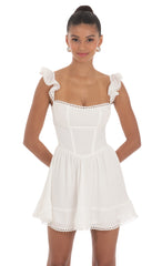 Embroidered Trim A-line Dress in White