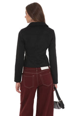 Suede Zip-Up Jacket in Black