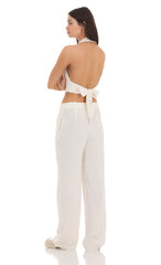 Wide Leg Linen Pants in Ivory