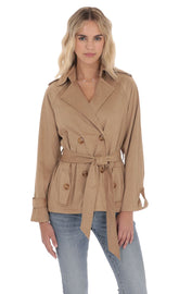 Suede Double Breasted Trench Coat in Coffee
