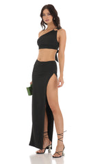 One Shoulder Two Piece Set in Black