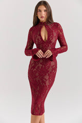 berry lace midi dress