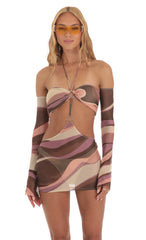 Mesh Two Piece Set in Brown Swirl