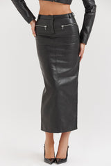 black vegan leather maxi skirt