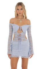 Crochet Cutout Dress in Blue