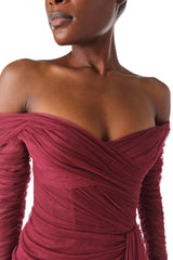 Off The Shoulder Draped Tulle Gown