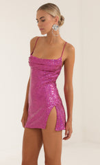 Sequin Side Slit Dress in Pink