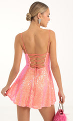 Sequin Cowl Neck Dress in Orange