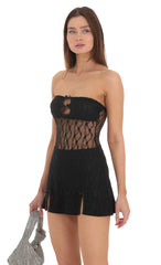 Lace Cutout Strapless Dress in Black