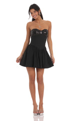 Sequin Strapless Fit and Flare Dress in Black