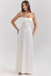 ivory satin lace up maxi dress