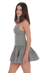 Gingham V-Neck Dress in Black and White