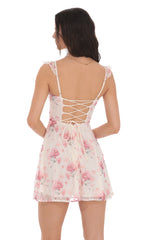 Floral Ruffle Strap A-Line Dress in White