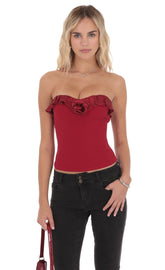 Satin Rosette Top in Red