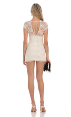 Lace Short Sleeve Bodycon Dress in Cream
