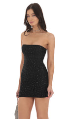 Strapless Mesh Rhinestone Dress in Black