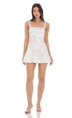 Jacquard Satin Ribbon Dress in White