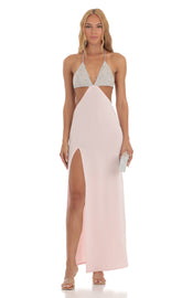 Two Toned Sequin Bikini Cutout Dress in Pink