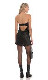 Satin Strapless Slip Dress in Black