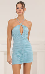 Halter Bodycon Dress in Blue