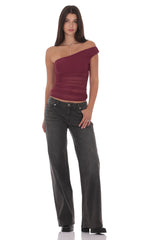 Sheer One Shoulder Top in Plum